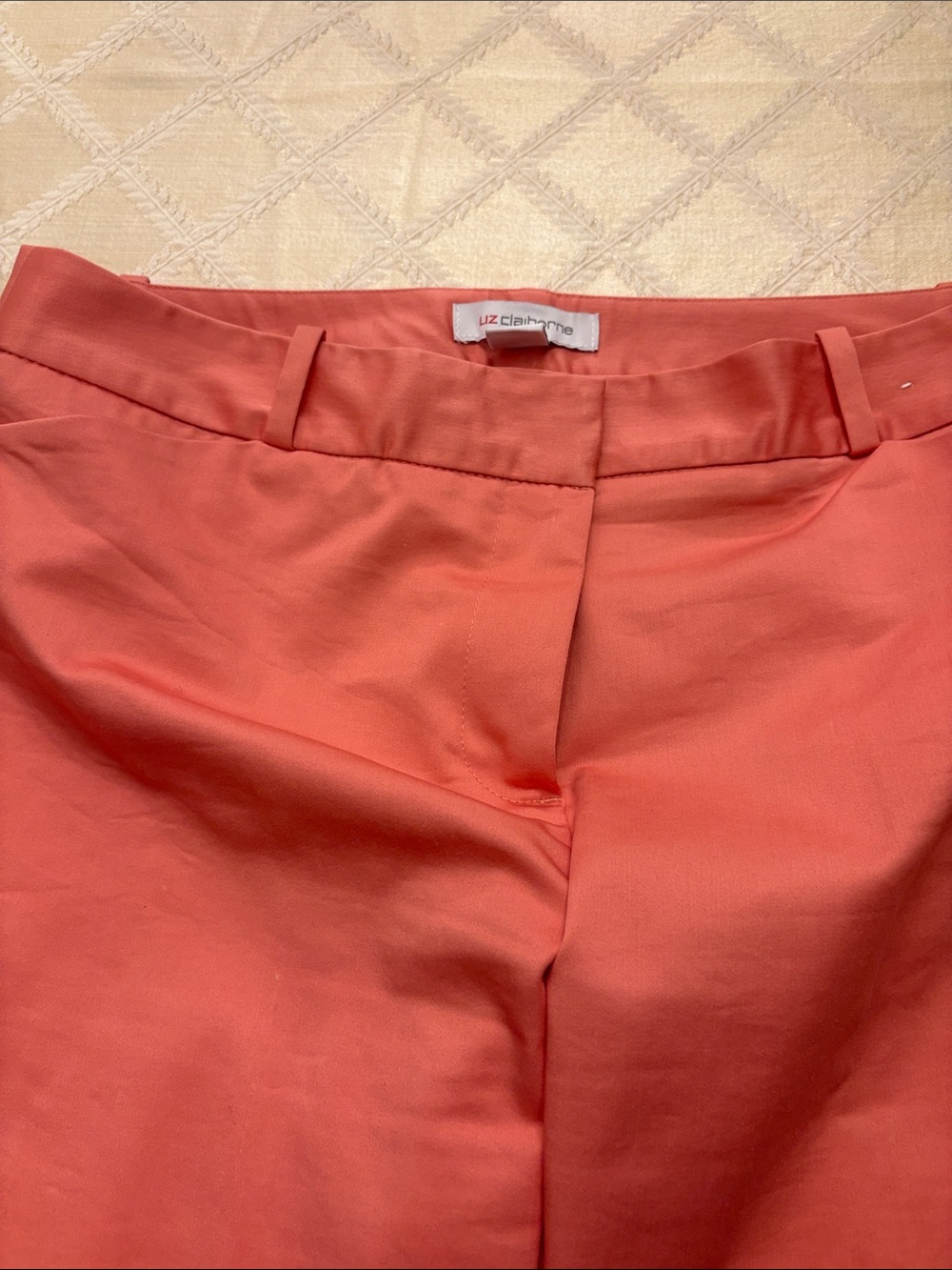 Liz Claiborne Coral-Peach Straight-Leg Trousers